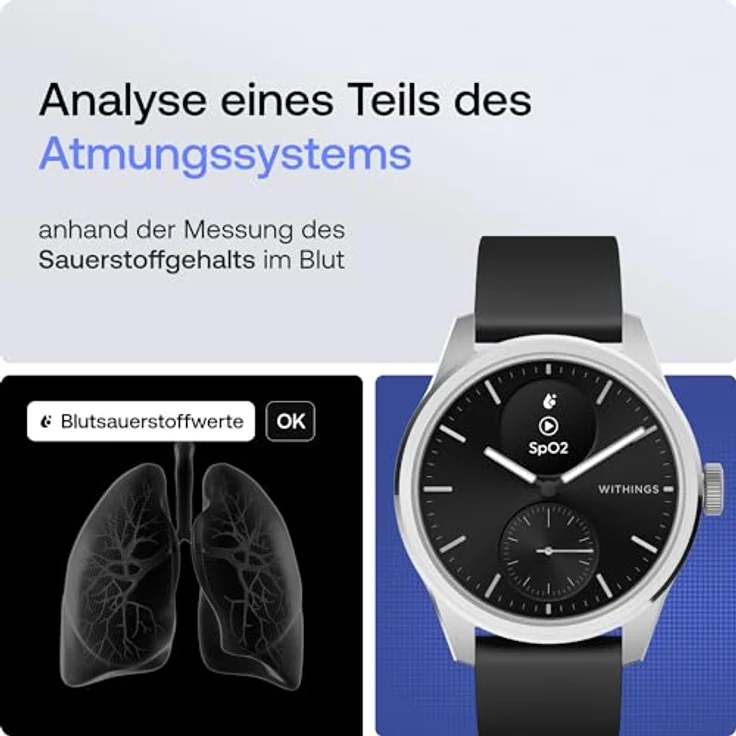 WITHINGS ScanWatch 2 42mm, Hybrid Smartwatch Herzgesundheit für Männer & Frauen - EKG, SPO2, Temperaturüberwachung, Schlaftracking, Atemwegsgesundheit, Zyklustracking, 30 Tage Akkulaufzeit, iOS & Android – Bild 5