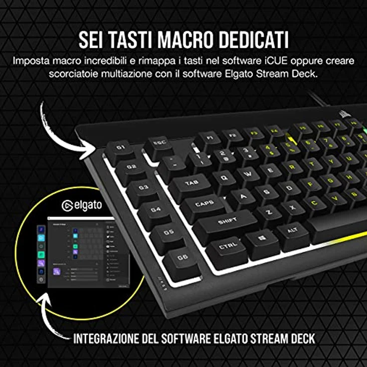 Corsair K55 RGB PRO, Gaming-Tastatur mit mechanischen Switches, RGB-Hintergrundbeleuchtung, integrierter Handgelenkauflage, USB QWERTY Italienisch, Schwarz – Bild 4