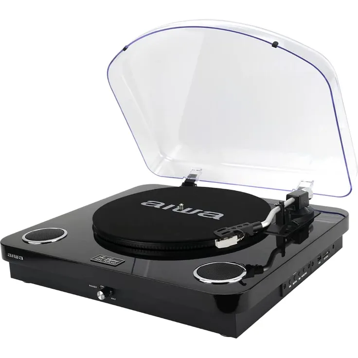 AIWA GBTUR-120BK Plattenspieler, Bluetooth, 3 Geschwindigkeiten, FM-Radio, Schwarz