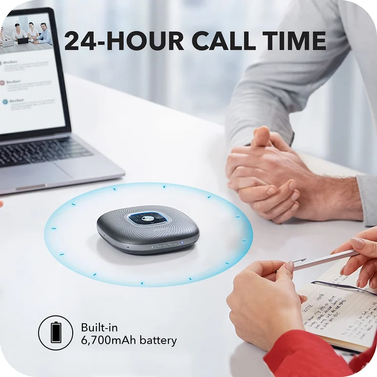 Anker PowerConf Bluetooth Konferenzlautsprecher mit 6 integrierten Mikrofonen, verbesserter Tonaufnahme, 24 St. Akku, USB-C Konnektivität, für Homeoffice (Schwarz) – Bild 5
