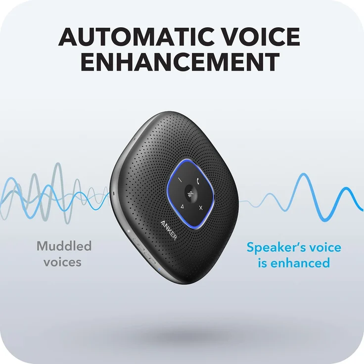Anker PowerConf Bluetooth Konferenzlautsprecher mit 6 integrierten Mikrofonen, verbesserter Tonaufnahme, 24 St. Akku, USB-C Konnektivität, für Homeoffice (Schwarz) – Bild 7