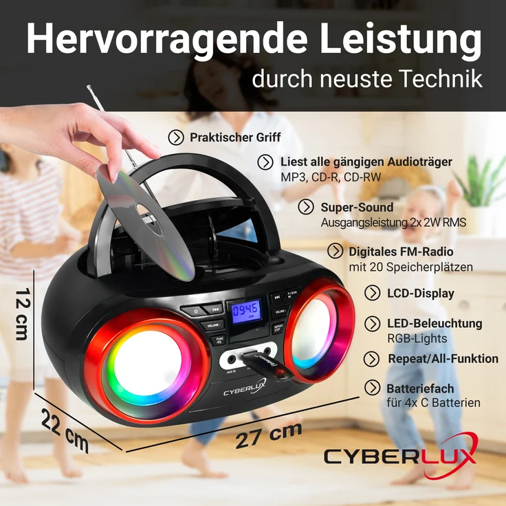 Cyberlux CD-Player tragbares Kinder Radio Schwarz/Rot – Bild 2