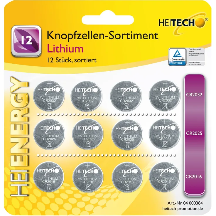 Knopfzellen-Sortiment 12tlg. Lithium
