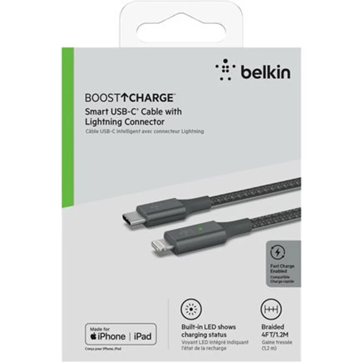 Belkin Smart LED USB-C auf Lightning Kabel, 1,2 m, grau – Bild 3