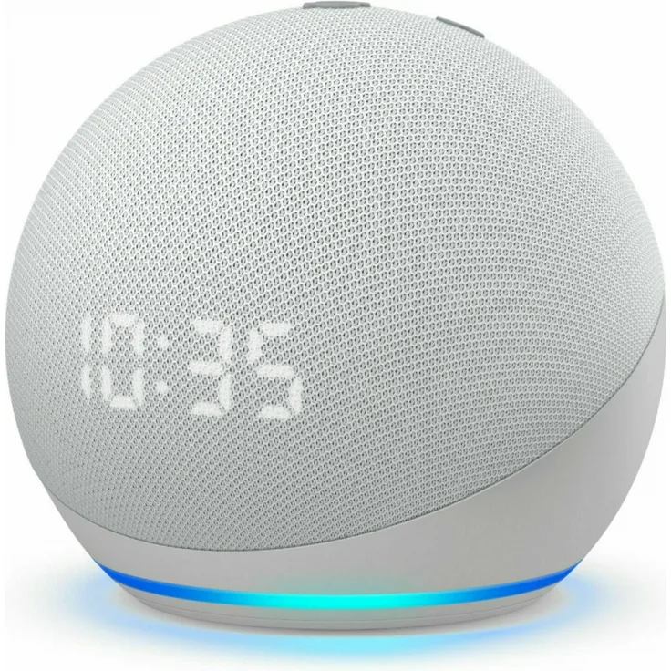 Amazon Echo Dot mit Uhr (4. Generation) Smart Clock für den Nachttisch, mit Alexa, Weiß