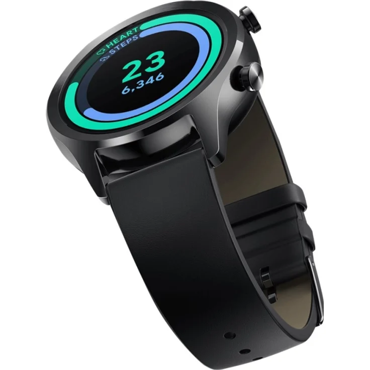 Mobvoi TicWatch C2+ GPS, Unisex, 42,8mm, Edelstahlgehäuse, Lederarmband, Schwarz – Bild 2