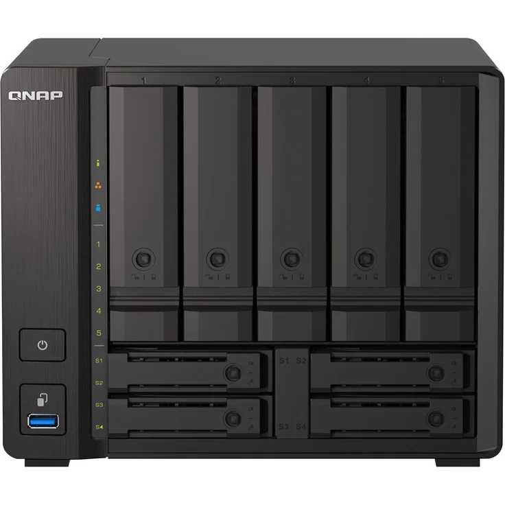 QNAP 9-bay NAS AMD Ryzen V1500B 32GB DDR4 SODIMM 5x6.35cm 2.5 Zoll-8.89cm 3.5 Zoll SATA 6Gbps + 2x6.35cm 2.5 Zoll U.2 NVMe PCIe Gen3 x4 – Bild 2