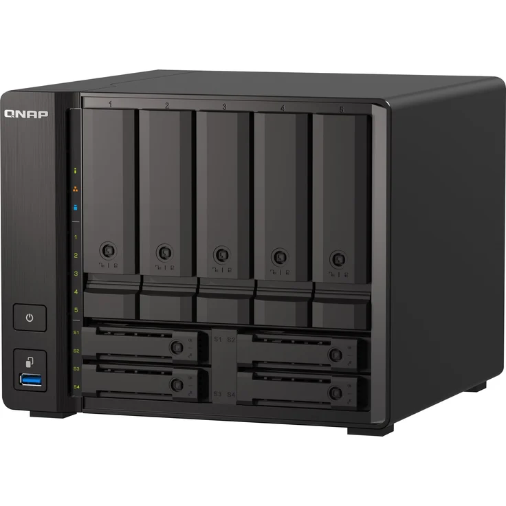 QNAP 9-bay NAS AMD Ryzen V1500B 8GB DDR4 SODIMM 5x6.35cm 2.5 Zoll-8.89cm 3.5 Zoll SATA 6Gbps + 2x26.35cm 2.5 Zoll U.2 NVMe PCIe Gen3 x4 – Bild 5