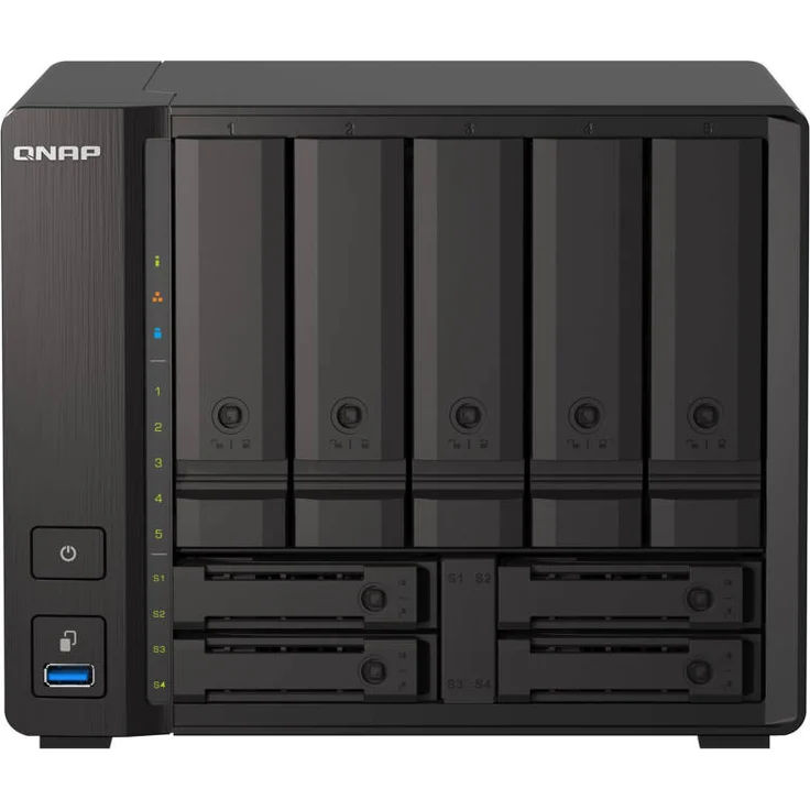 QNAP 9-bay NAS AMD Ryzen V1500B 8GB DDR4 SODIMM 5x6.35cm 2.5 Zoll-8.89cm 3.5 Zoll SATA 6Gbps + 2x26.35cm 2.5 Zoll U.2 NVMe PCIe Gen3 x4 – Bild 3