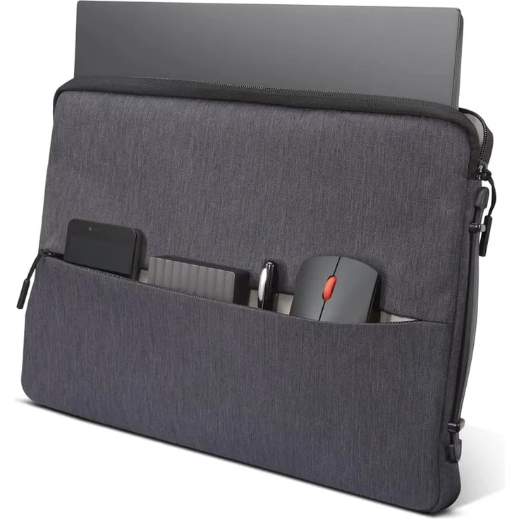 Lenovo Urban Laptophülle für 14-Zoll-Notebook, wasserabweisend, weich gepolsterte Fächer, Zubehöraufbewahrung, verstärkte Gummi-Ecken, ausziehbarer Griff, GX40Z50941, Anthrazit – Bild 2