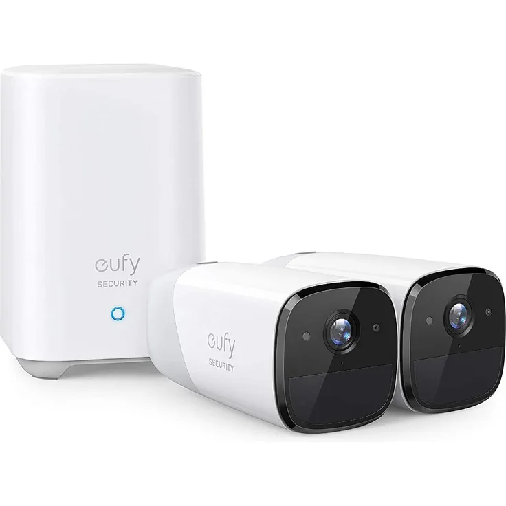 eufy Security eufyCam 2, Doppelset, Kabelloses Sicherheitssystem mit Überwachungskamera, 365 Tage Akku, HD 1080p, IP67 wetterfest, Nachtsicht, kompatibel mit Apple HomeKit, 2-Kamera Set, keine Gebühren, weiß (T88413D2)