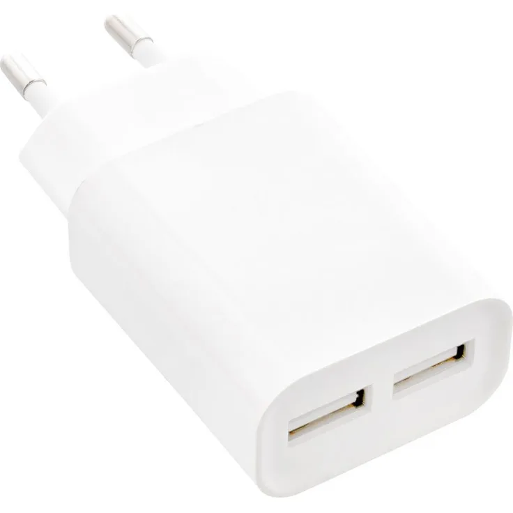 USB Ladegerät DUO weiß, Netzteil 2-fach, Stromadapter 100-240V zu 5V/2,1A
