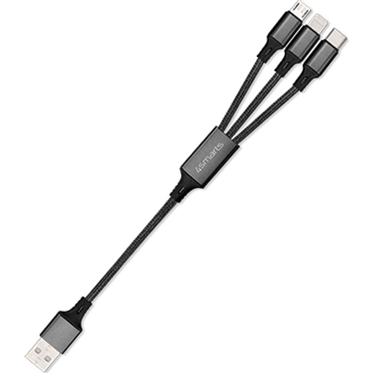 4smarts 3in1 Kabel ForkCord 20cm textil, schwarz