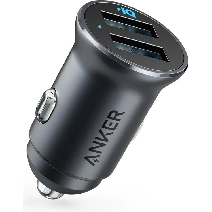 Anker 320 Car Charger (24 W II) Ladegerät, Mini Autoladegerät, 24 W 4,8 A Duales USB-Autoladegerät mit blauem LED-Licht, für Apple iPhone 13/12/11/XR/Xs, iPad Pro/Air 2/mini, Samsung Galaxy und mehr, schwarz (A2727011) – Bild 1