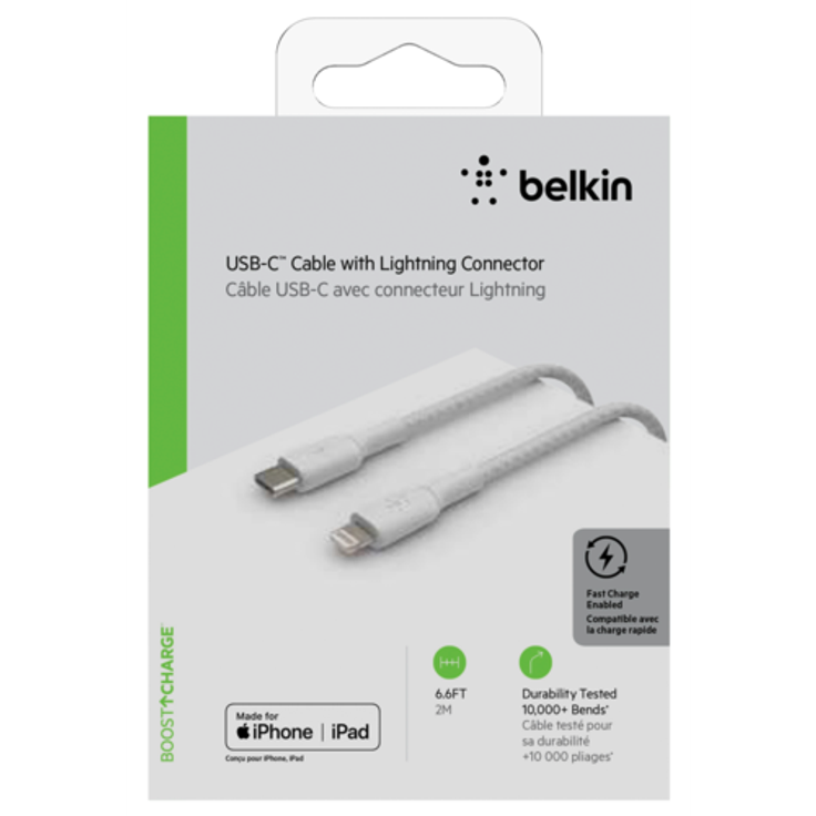 Belkin Lightning/USB-C Kabel ummantelt mfi 2m weiß – Bild 2