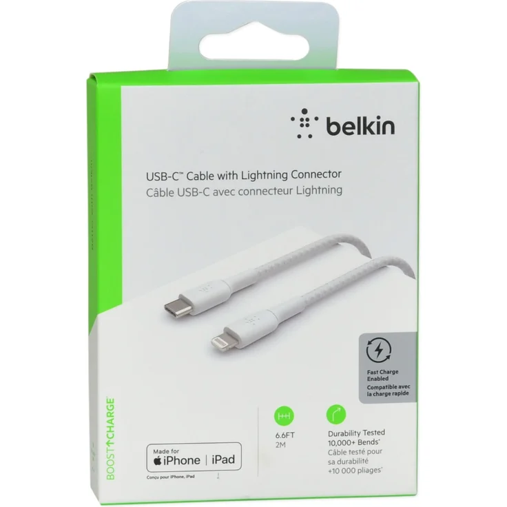 Belkin Lightning/USB-C Kabel ummantelt mfi 2m weiß – Bild 3