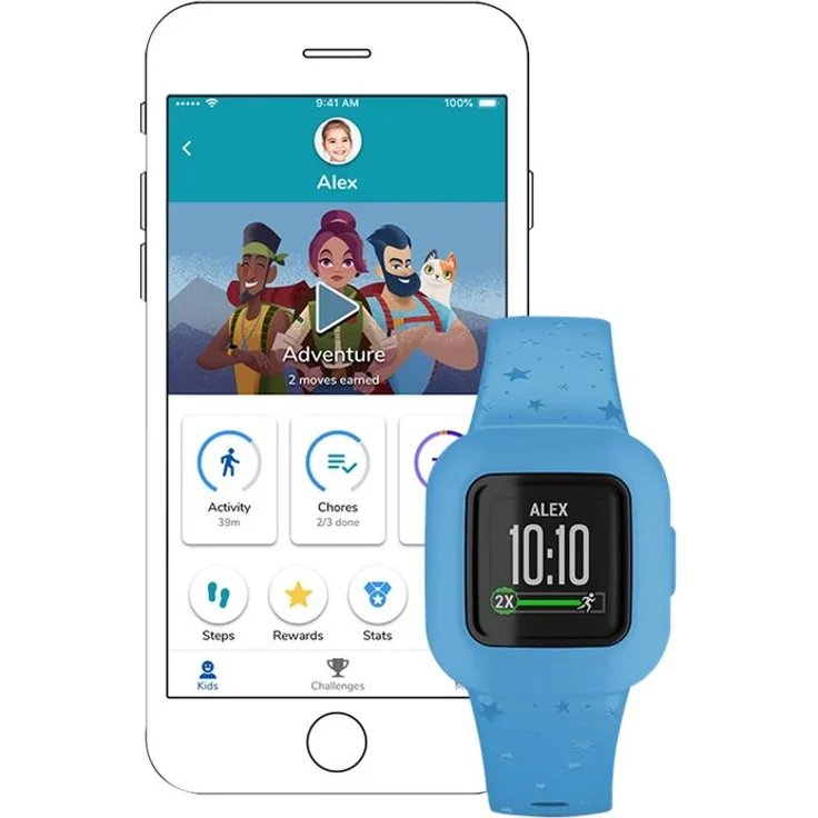 Garmin vívofit jr. 3 Aktivitätstracker für Kinder, Einheitsgröße, Silikonarmband, Blaue Sterne (010-02441-02) – Bild 11