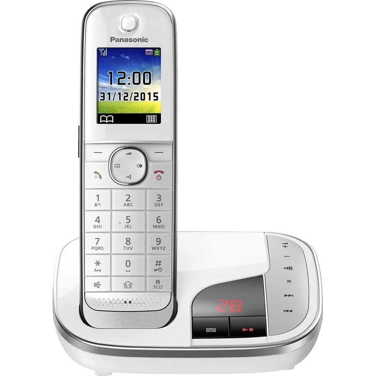 Panasonic KX-TGJ320GW Familien-Telefon mit Anrufbeantworter, Schnurloses Telefon, strahlungsarm, Anrufschutz, DECT Basisstation, Freisprechen, weiß – Bild 1