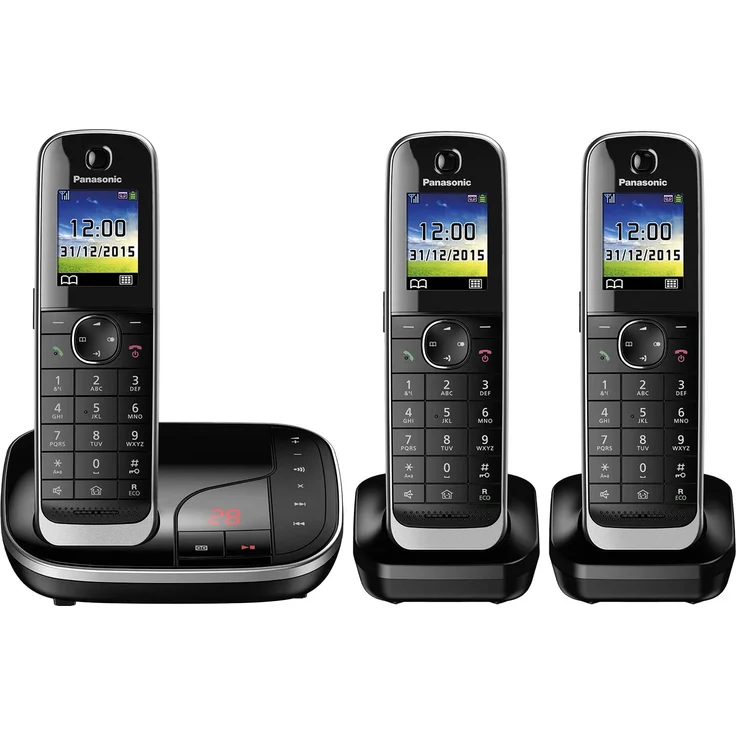 Panasonic KX-TGJ323GB Familien-Telefon mit Anrufbeantworter, Schnurloses Telefon mit 3 Mobilteilen, strahlungsarm, Anrufschutz, schwarz – Bild 1