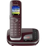 Panasonic KX-TGJ320GR Familien-Telefon mit Anrufbeantworter, Schnurloses Telefon, strahlungsarm, Anrufschutz, DECT Basisstation, Freisprechen, weinrot