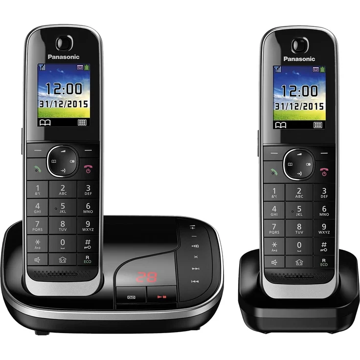 Panasonic KX-TGJ322GB Familien-Telefon mit Anrufbeantworter, Schnurloses Telefon DUO, Mobilteil, strahlungsarm, Anrufschutz, DECT Basisstation, schwarz – Bild 1