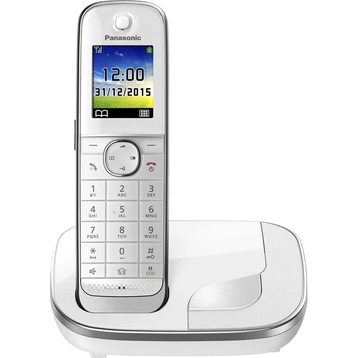 Panasonic KX-TGJ310GW Familien-Telefon ohne Anrufbeantworter, Schnurloses Telefon, strahlungsarm, Anrufschutz, DECT Basisstation, Freisprechen, weiß – Bild 1