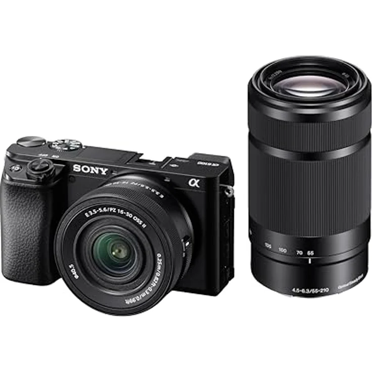 Sony Alpha 6100 | APS-C Spiegellose Kamera | Bundle mit Sony 16-50mm & 55-210 Objektiv | Schneller 0,02s Autofokus mit Augenerkennung für Mensch und Tier, 4K-Filmaufnahmen und neigbares Display – Bild 1