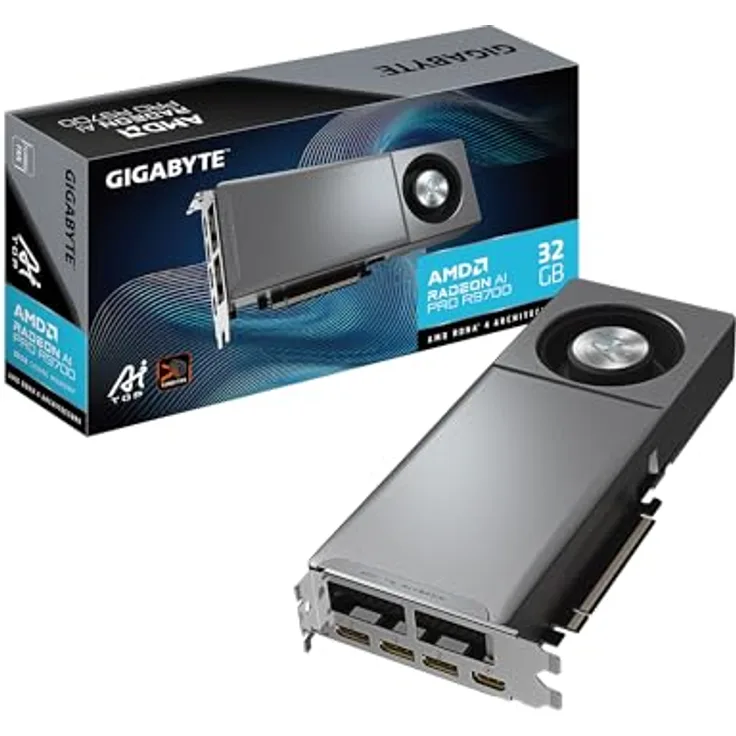 Gigabyte AI TOP Rev 1 Grafikkarte Radeon PRO R9700, 32 GB GDDR6, PCIe 5.0 x16, 3 x DisplayPort, HDMI