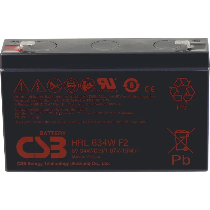 CSB Battery HRL 634W, Hochleistungs-Bleiakku 6V 8.4Ah AGM für USV-Anlagen, Notfallbeleuchtung, (B x H x T) 151 x 99 x 34mm, Flachstecker