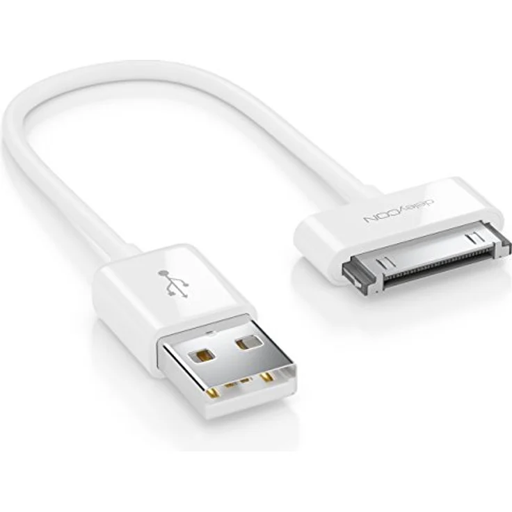 deleyCON 30-Pin USB Kabel Dock Connector, 0,15m, Ladekabel für iPhone 4s/4/3Gs/3G, iPad, iPod - Weiß – Bild 1