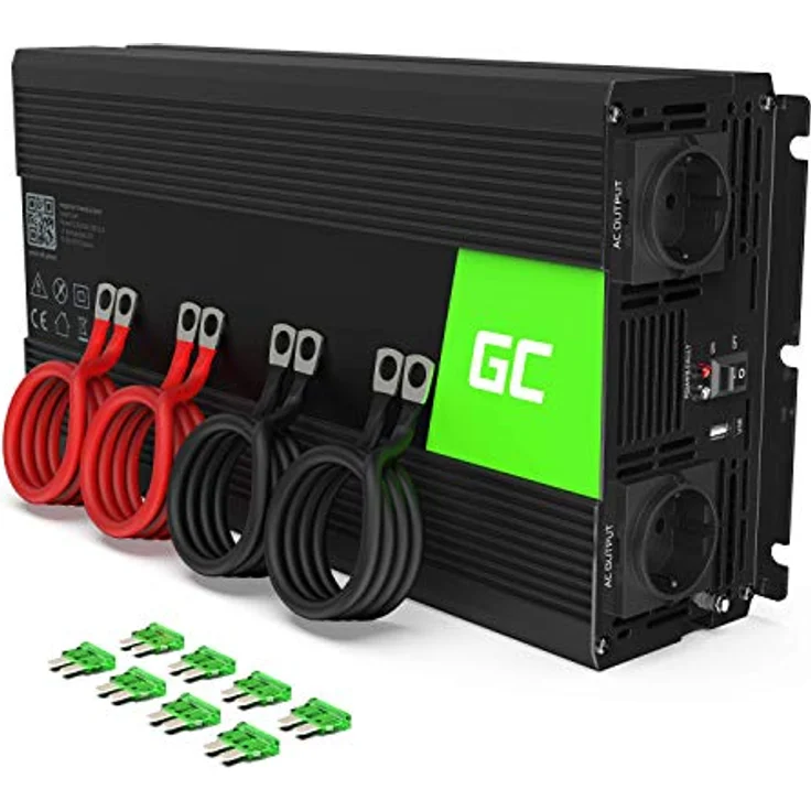 Green Cell PC-Netzteil, Wechselrichter 12V 2000W mit 2 Ausgängen, schwarz – Bild 1