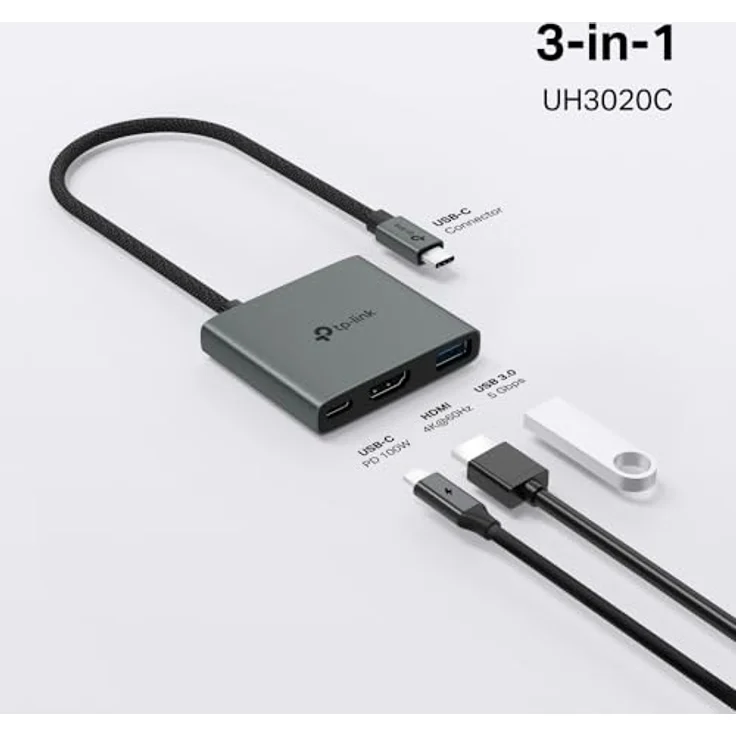 TP-Link UH3020C USB C Hub, 4K 60Hz HDMI, 100W Power Delivery, 5Gbps USB-A 3.0, Plug & Play, kompatibel mit Mac OS, Windows, Linux, iPadOS, iOS, Android, ChromeOS, Nintendo – Bild 2