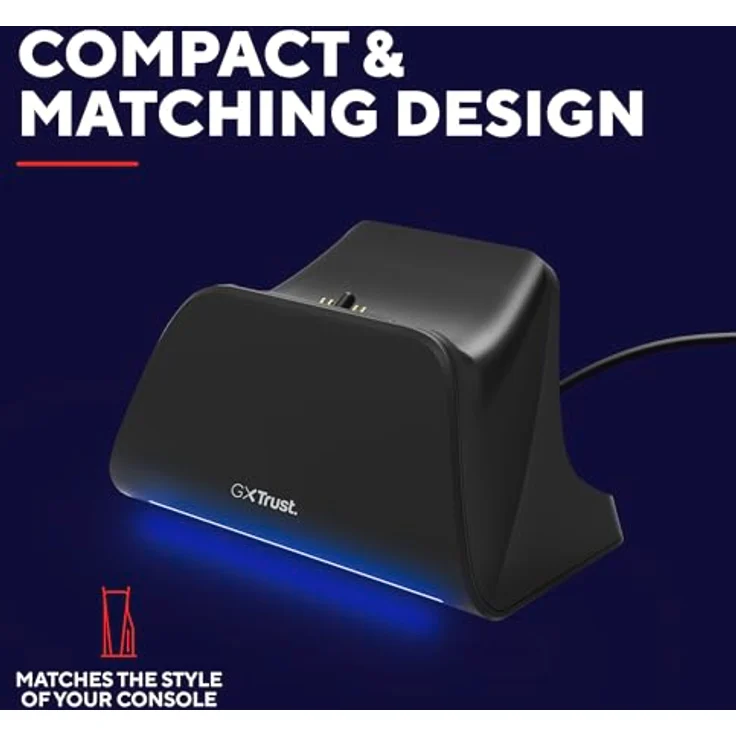 Trust GXT 255, PS5 Controller Ladestation für DualSense mit Place-on Design, LED-Beleuchtung, Antirutsch-Pad und USB-C-C-Kabel, Schwarz – Bild 4