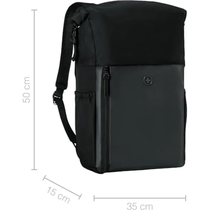 WENGER UrbanOne Roll-Top Backpack, Laptop-Rucksack bis 15,6 Zoll mit Rollverschluss, 25 l, Schwarz, für Damen/Herren, Büro und Uni – Bild 2
