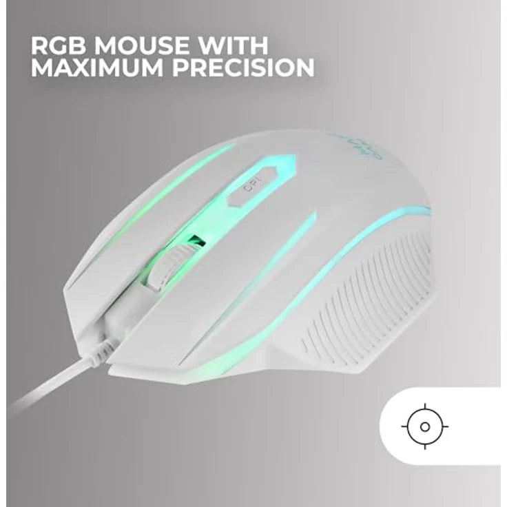 Mars Gaming MCP124, 3in1 Gaming Combo, Ergonomische H-Mech LED RGB Tastatur, RGB Maus 3200DPI HUANO Switches, Nanotextil-Mauspad 360x260mm, Multiplattform-Kompatibilität, Spanisches Layout, Weiß – Bild 3