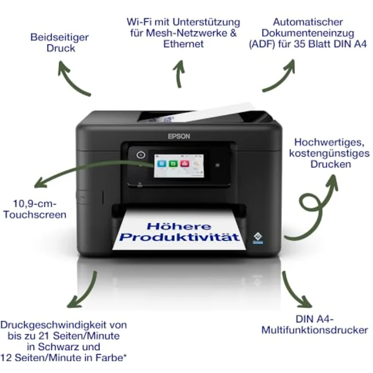 EPSON WorkForce Pro WF-4920, 4 in 1 Farb-Tintenstrahl-Multifunktionsdrucker mit Duplex-Druck, 4,3 Zoll Farb-Touchscreen und mobilem Print, schwarz – Bild 2