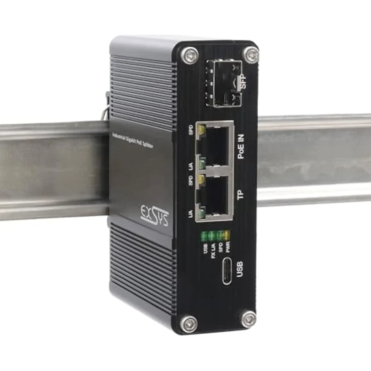Exsys EX-60328 PoE++ Splitter USB-C 60W, Plug and Play, inkl. DIN-Rail Kit und Wandmontagebügel, -20°C bis +50°C – Bild 3