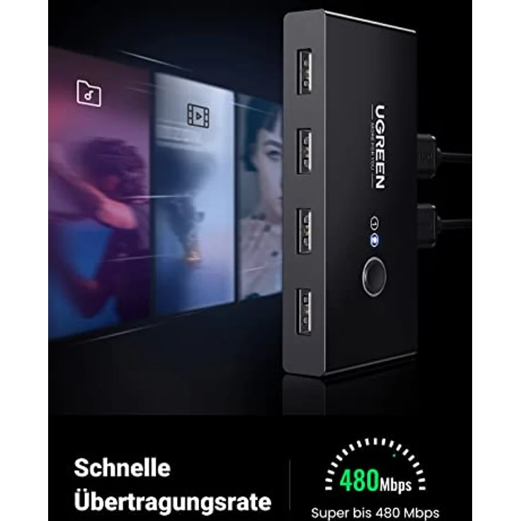 UGREEN USB Switch 2PC KVM USB Switch 2 In 4 Out für stabile Datenübertragung Umschalter mit 2 USB Kabel für Tastatur, Maus, Drucker, Scanner, USB Sticks, Externe Festplatte, Headsets usw. – Bild 3