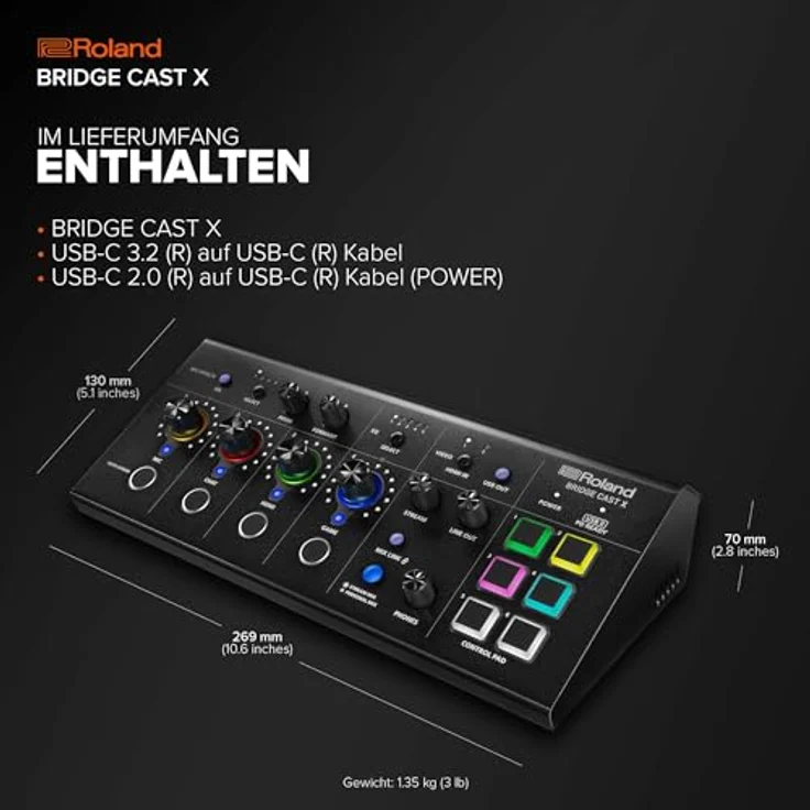 Roland Bridge Cast X, professionelles Audio-Interface für Streaming, Mischpult mit XLR-Mikrofonvorverstärker, Schwarz – Bild 6
