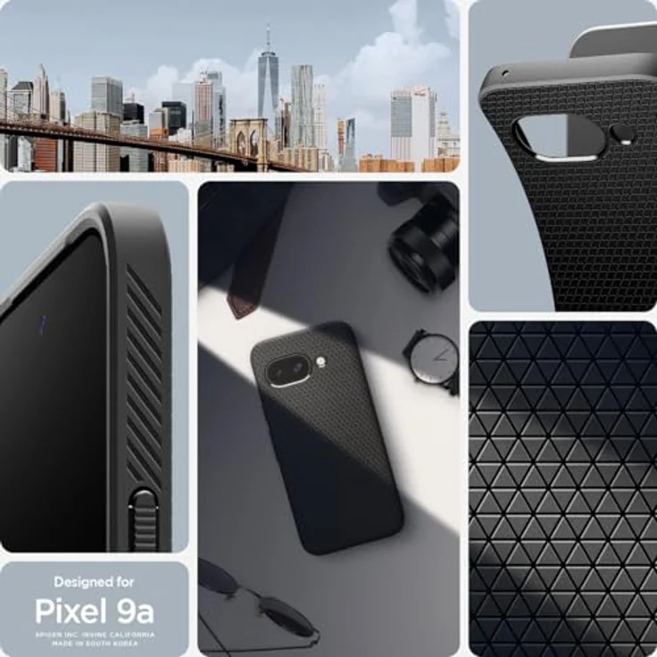 Spigen Liquid Air Hülle Kompatibel mit Google Pixel 9a - Matte Black, Gemustertes TPU mit Eckschutz und Spider Web-Innenbereich – Bild 2