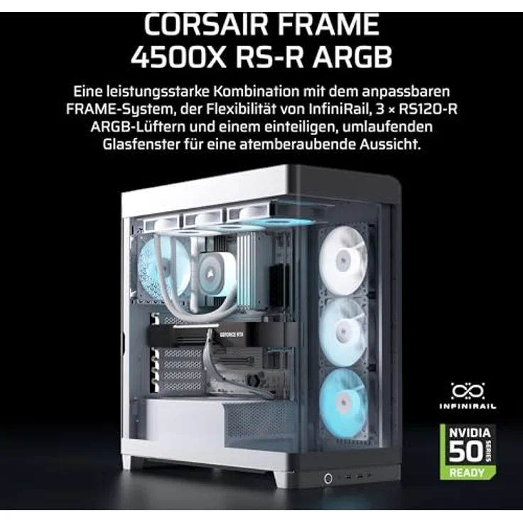 Corsair FRAME 4500X RS-R ARGB White Mid, PC Gehäuse für E-ATX, ATX, Micro-ATX und Mini-ITX, schwarz mit Sichtfenster aus gehärtetem Glas und USB 3.1 Anschluss – Bild 2
