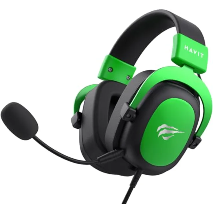 Havit H2002d, Kabelgebundenes Gaming Headset mit 53 mm Lautsprechern, Schwarz-Grün, kompatibel mit PS4 und Xbox
