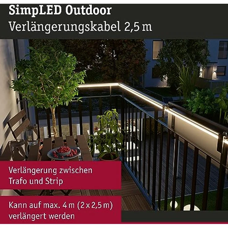 Paulmann 70525 SimpLED Zubehör LED Strip Verlängerungskabel Outdoor IP44 2,5m DC 24V Schwarz Kunststoff - Perfekte Ergänzung für spektakuläre Lichteffekte im Außenbereich – Bild 3