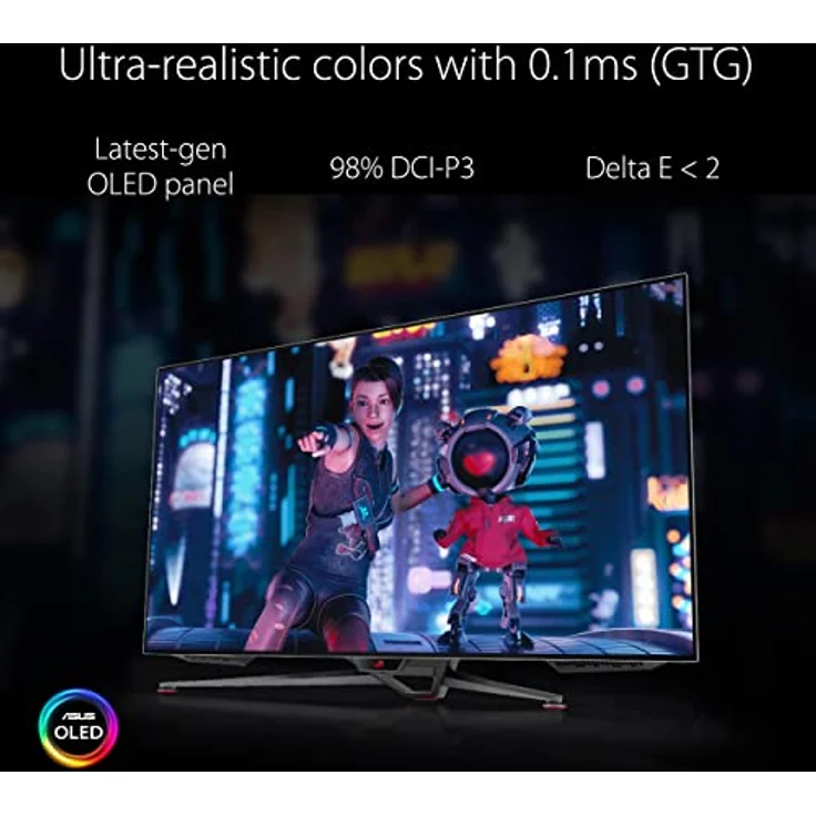 ASUS ROG Swift OLED PG48UQ | 47,5 Zoll 4K UHD Gaming Monitor | 138 Hz, 0.1ms GtG, G-Sync, 10-bit, HDR 10 | Stativ Sockel, smarte Kühlung, 16:9, 3840x2160, DP 1.4 DSC, HDMI 2.1, USB-Hub, Schwarz – Bild 2