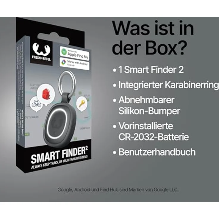 Fresh n Rebel Smart Finder 2, Schlüsselfinder mit IPX7 Schutz, LED-Anzeige, grau – Bild 9