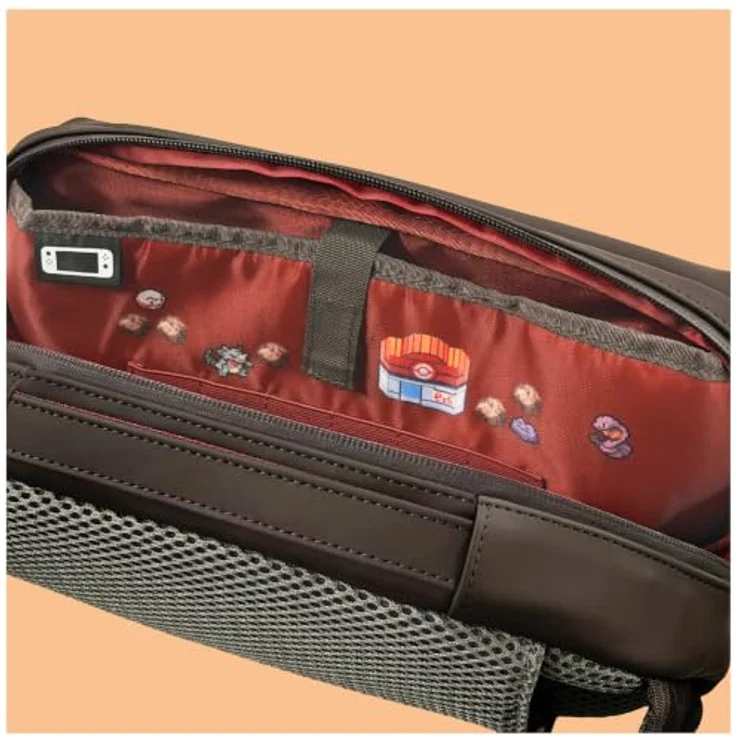 HORI Adventure Pack (Pokémon Pixel Red), Crossbody-Tasche für Nintendo Switch 2, rot mit verstellbarem Schultergurt und speziellen Aufbewahrungsfächern – Bild 6
