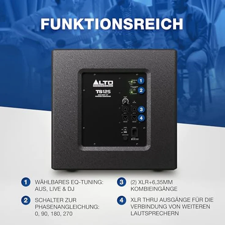 Alto Professional TS12S, Aktiver PA Lautsprecher mit 1600 W für kraftvollen Bass, schwarz – Bild 6