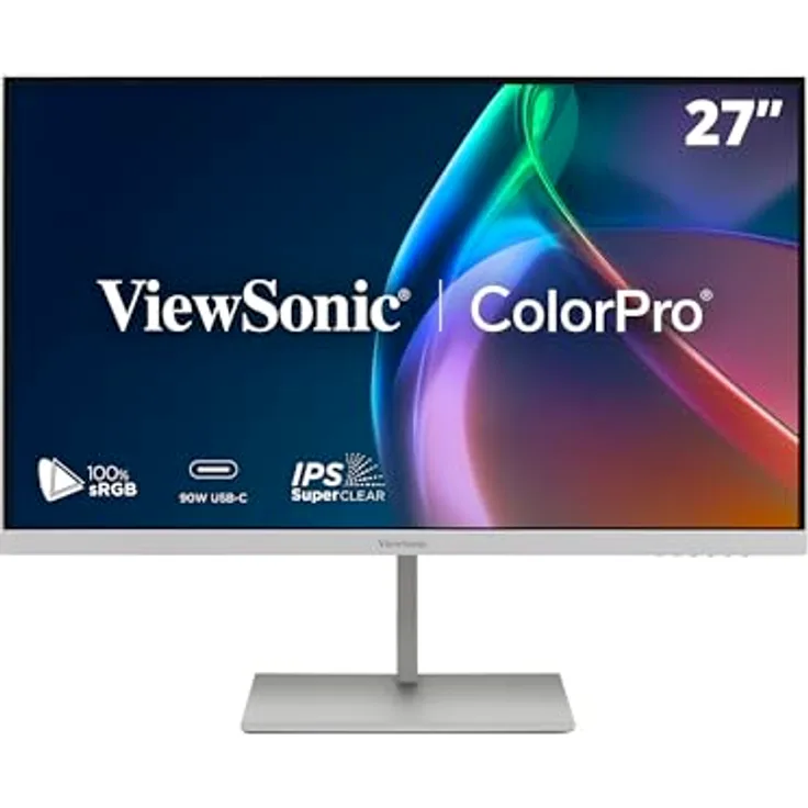 ViewSonic ColorPro VP2766-2K-W 27 Zoll Monitor 2K QHD, Pantone Validiert, Delta E<2, 100% sRGB, 90W USB-C, 120Hz, ergonomisch, TÜV-Flimmerfrei
