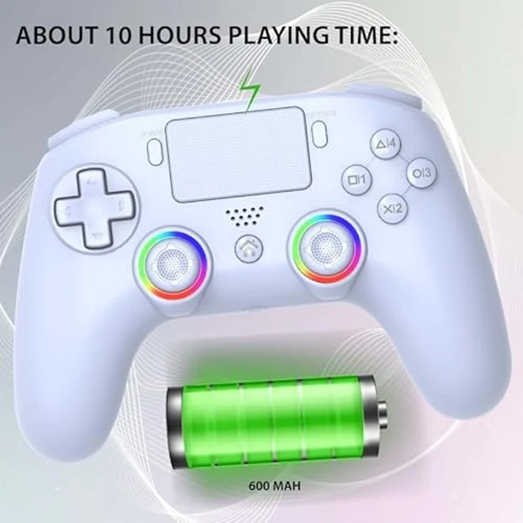 Subsonic Wireless LED Controller für PS5, Gaming Controller mit vibrations- und touchpad-Funktion, Weiss – Bild 2