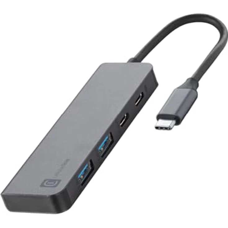 Cellularline HUB Starter, 4-Port-Hub mit 2 USB-A- und 1 USB-C-Anschluss, Metallgrau, USB-C Power Delivery bis zu 100W, elegant und robust – Bild 1